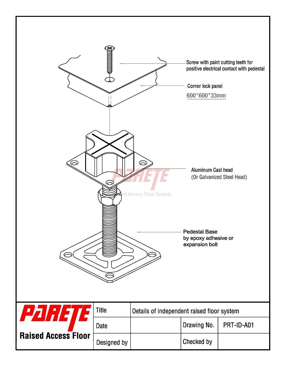 Indepedent support raised floor system drawing